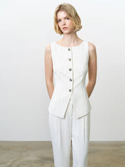French Connection Vinnie Pinstripe Waistcoat Cream/Black