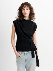 French Connection Zion Jersey Belted Top Black