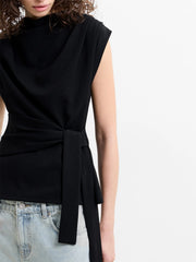 French Connection Zion Jersey Belted Top Black