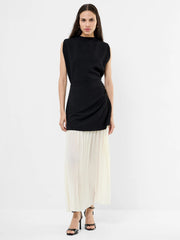 French Connection Zion Pleated Skirt Dress Black/Cream