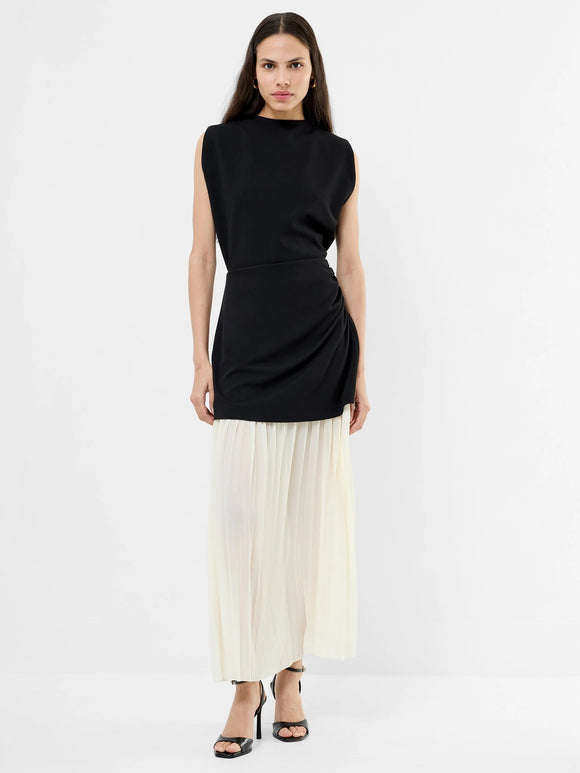 French Connection Zion Pleated Skirt Dress Black/Cream
