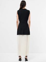 French Connection Zion Pleated Skirt Dress Black/Cream