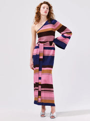 Hayley Menzies Shimmer Stripe One Sleeve Maxi Dress