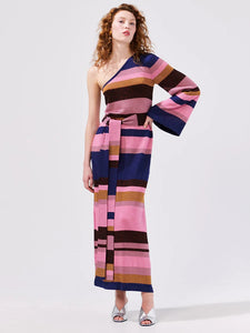 Hayley Menzies Shimmer Stripe One Sleeve Maxi Dress