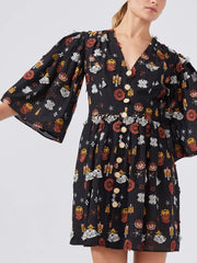 Hayley Menzies Esmeralda Embroidered Short Dress Black Multi