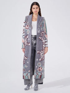 Hayley Menzies Tibetan Tiger Merino Jacquard Long Cardigan Grey