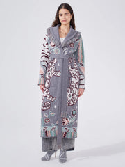 Hayley Menzies Tibetan Tiger Merino Jacquard Long Cardigan Grey