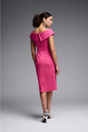 Joseph Ribkoff Pink Hibiscus Off-Shoulder Fitted Dress