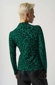 Joseph Ribkoff Leo Print Mock Collar Top Black/Green