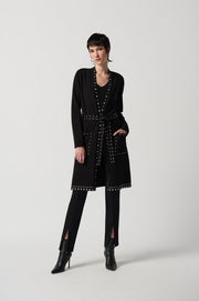 Joseph Ribkoff Belted Long Line Cover Up With Stud Details Black