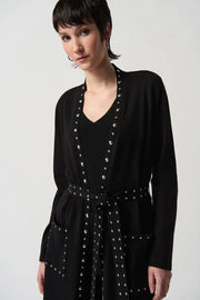 Joseph Ribkoff Belted Long Line Cover Up With Stud Details Black