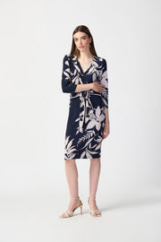 Joseph Ribkoff Floral Print Wrap Dress Midnight Blue/Beige