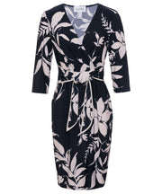 Joseph Ribkoff Floral Print Wrap Dress Midnight Blue/Beige