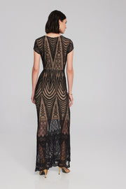 Joseph Rribkoff Embroidered Lace Dress Geo Print Black/Nude