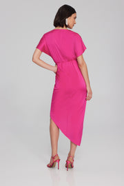 Wrap Front Asymmetric Dress Hot Pink
