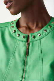 Faux Leather Studded Jacket Island Green