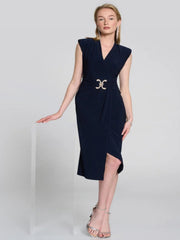 Joseph Ribkoff Wrap Front Dress With Buckle Detail Midnight Blue