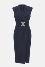 Joseph Ribkoff Wrap Front Dress With Buckle Detail Midnight Blue