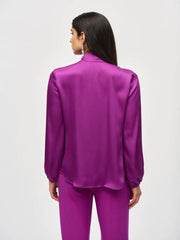 Joseph Ribkoff Satin Top With Bow Neckline Magenta