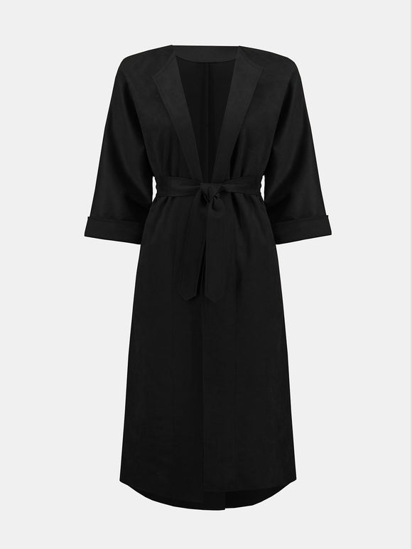 Joseph Ribkoff Suede Straight Long Coat Black