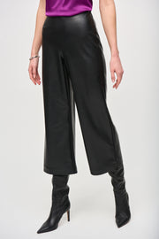 Joseph Ribkoff High Rise Wide Leg Cropped Faux Leather Trouser Black