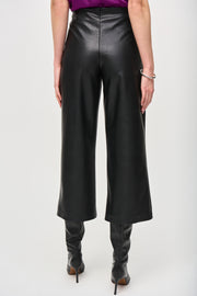 Joseph Ribkoff High Rise Wide Leg Cropped Faux Leather Trouser Black