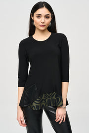 Joseph Ribkoff Crew Neck Tunic Black/Green Multi