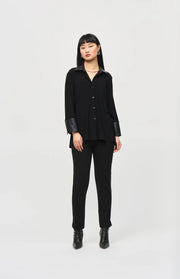 Joseph Ribkoff Faux Leather Trim Shirt Black