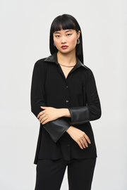 Joseph Ribkoff Faux Leather Trim Shirt Black