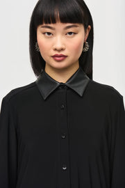 Joseph Ribkoff Faux Leather Trim Shirt Black