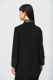 Joseph Ribkoff Faux Leather Trim Shirt Black