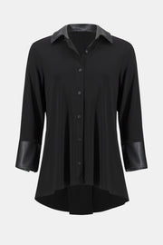 Joseph Ribkoff Faux Leather Trim Shirt Black