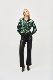 Joseph Ribkoff Satin Abstract Print Blouse Black Multi