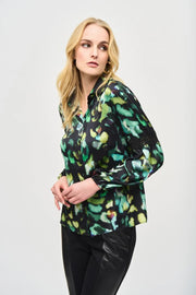 Joseph Ribkoff Satin Abstract Print Blouse Black Multi