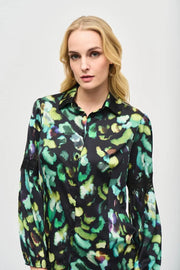 Joseph Ribkoff Satin Abstract Print Blouse Black Multi