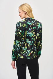 Joseph Ribkoff Satin Abstract Print Blouse Black Multi