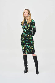 Joseph Ribkoff Abstract Print Wrap Dress Black MLT