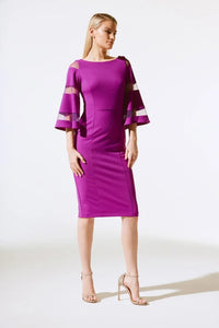 Joseph Ribkoff Crepe Sheath Dress With Mesh Magenta