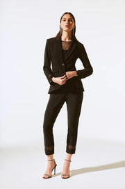 Joseph Ribkoff Trousers With Rhinestone & Mesh Details Black