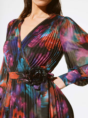 Joseph Ribkoff Pleated Wrap Dress Black Multi