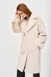 Joseph Ribkoff Faux Fur Straight Coat Cream