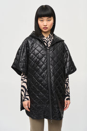 Joseph Ribkoff Reversible Quilted Hooded Cape Jacket Black