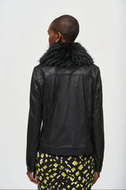 Joseph Ribkoff Faux Fur Collar Suede Jacket Black