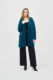 Joseph Ribkoff Feather Yarn Coat Twilight Teal