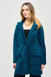 Joseph Ribkoff Feather Yarn Coat Twilight Teal