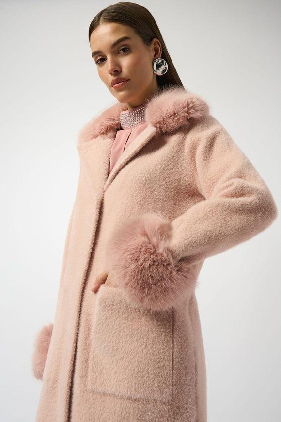 Joseph Ribkoff Faux Fur Coat Rose