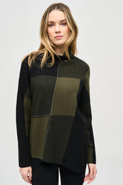 Joseph Ribkoff Colour-Block Jacquard Knit Pullover Khaki/Black