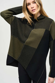 Joseph Ribkoff Colour-Block Jacquard Knit Pullover Khaki/Black