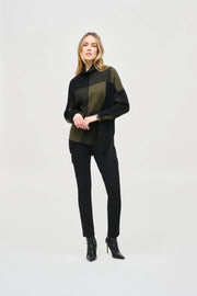 Joseph Ribkoff Colour-Block Jacquard Knit Pullover Khaki/Black