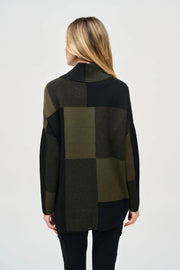 Joseph Ribkoff Colour-Block Jacquard Knit Pullover Khaki/Black